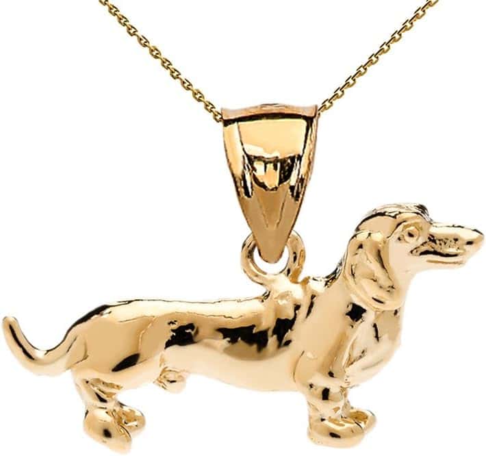 Solid 10k Yellow Gold Dachshund Charm Pendant Necklace