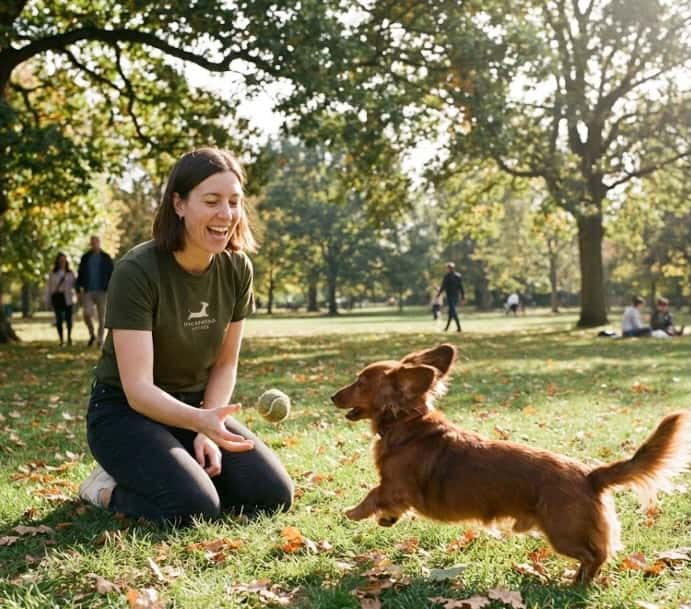 Author Ellie Dachshund Lovers Playing With Mapple in Hyde Park 