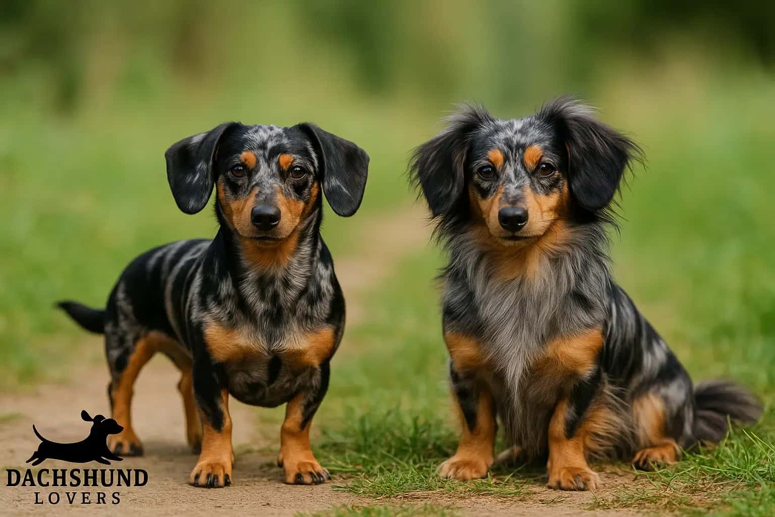 Smooth-coated and long-haired Blue Merle Chiweenies , showing defined marbled pattern