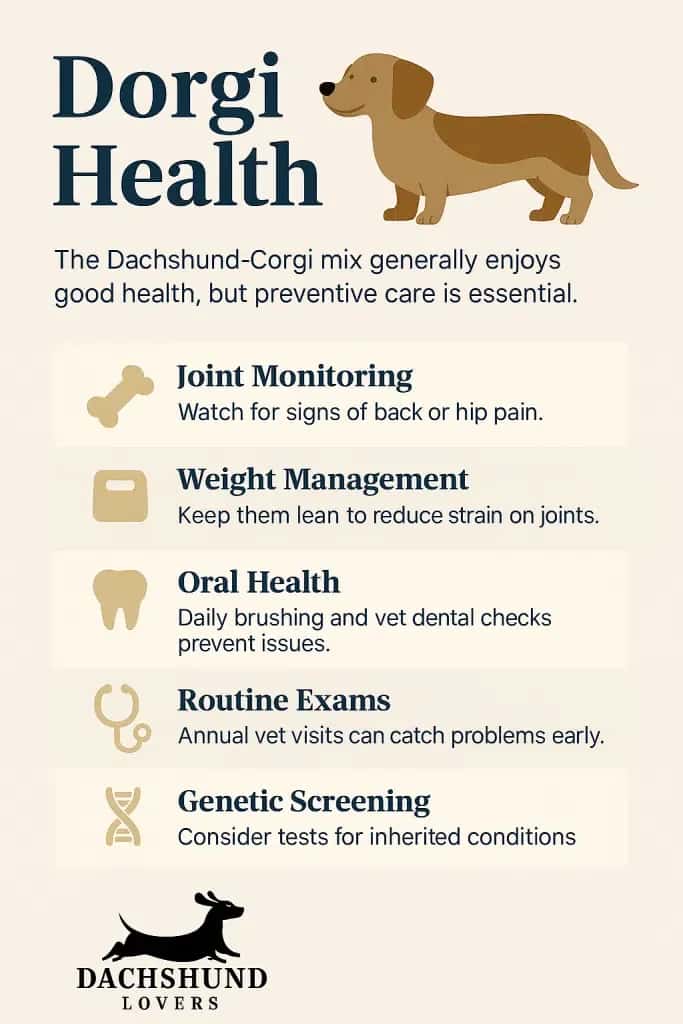 Infographic Dorgi Health: What Owners Should Know, concerns for Dachshund Corgi mixes