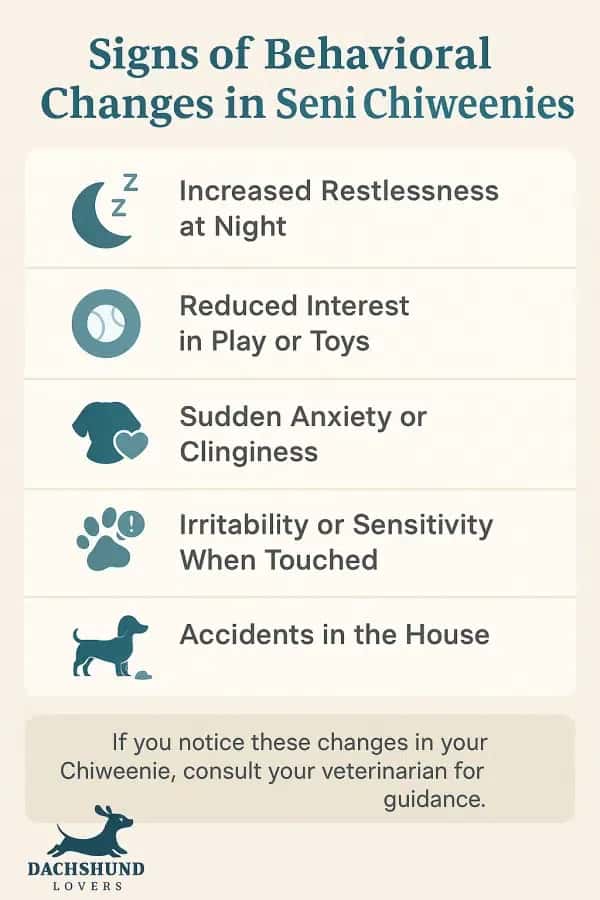 Signs of behavioral changes in senior Chiweenies chart. Includes restlessness, reduced play interest