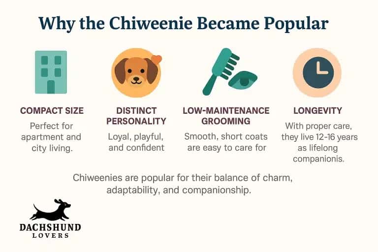 Infographic why Chiweenies became popular, highlighting compact size, distinct personality