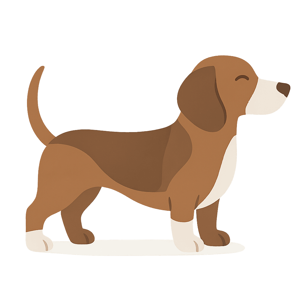 Cartoon beagle-dachshund mix standing.