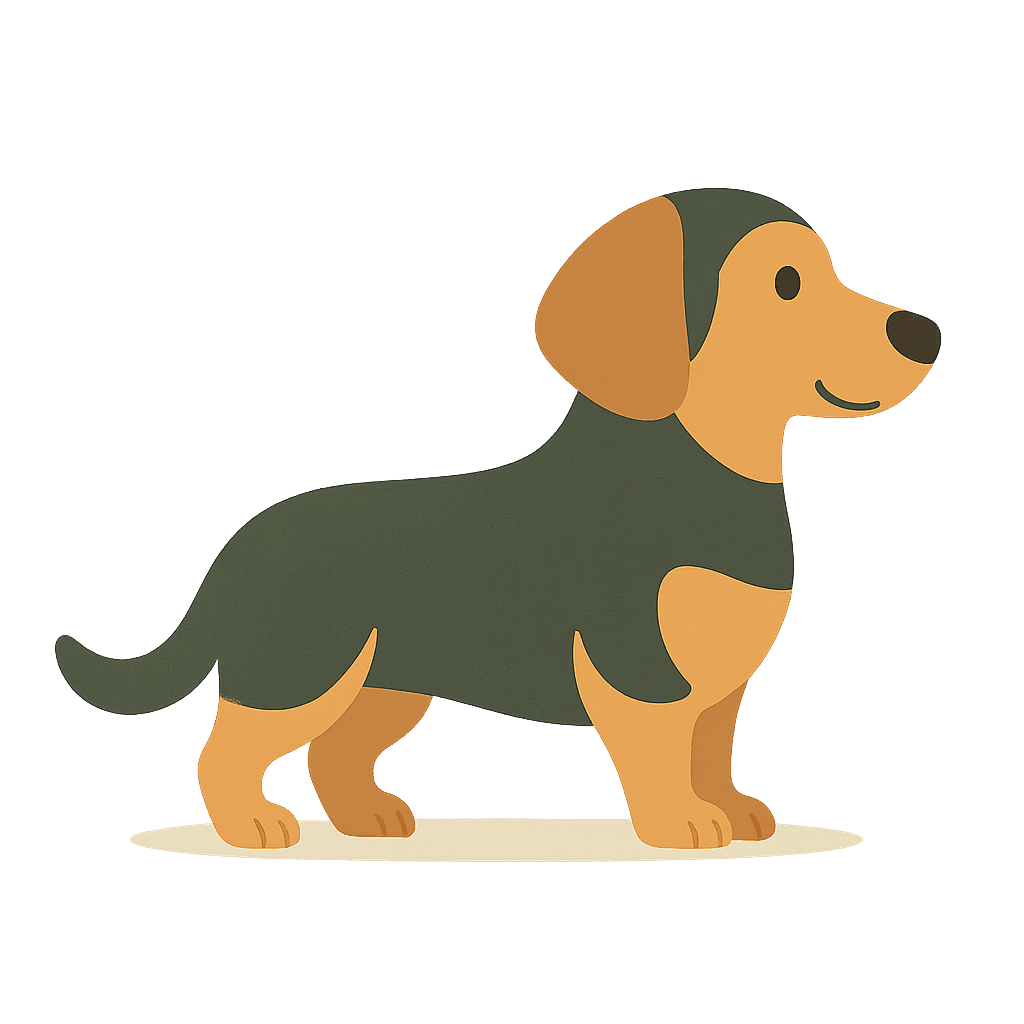 Cartoon dachshund–German shepherd mix standing.