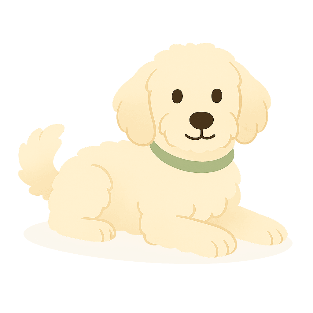 Fluffy cream cartoon doxiepoo lying down.