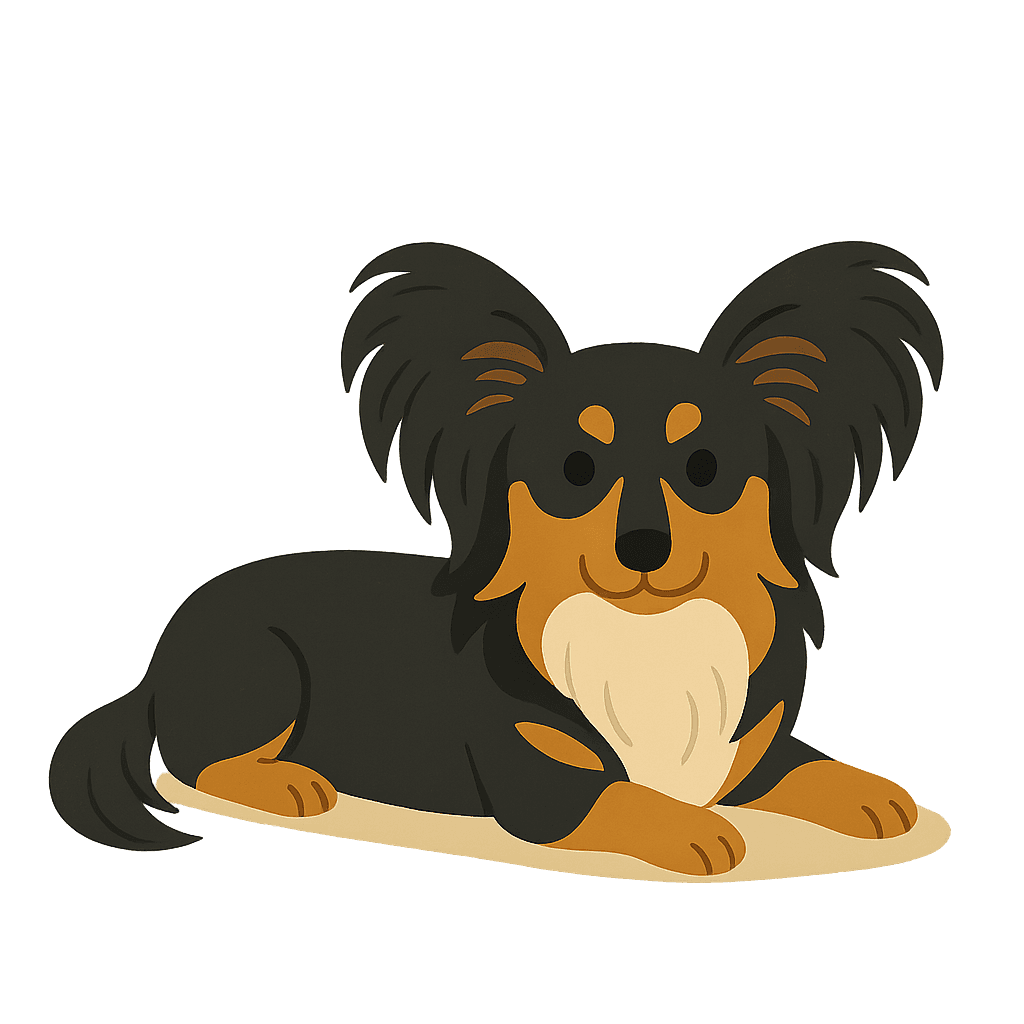 Cartoon Papshund dog lying down.