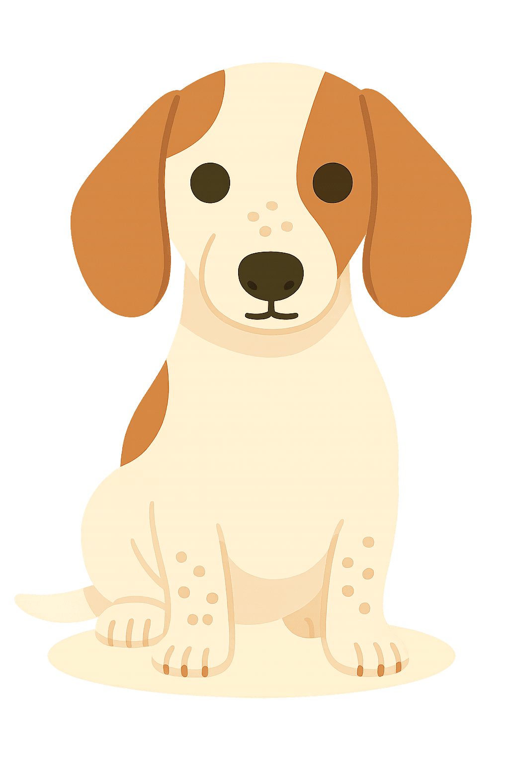 White and brown piebald cartoon dachshund sitting.”