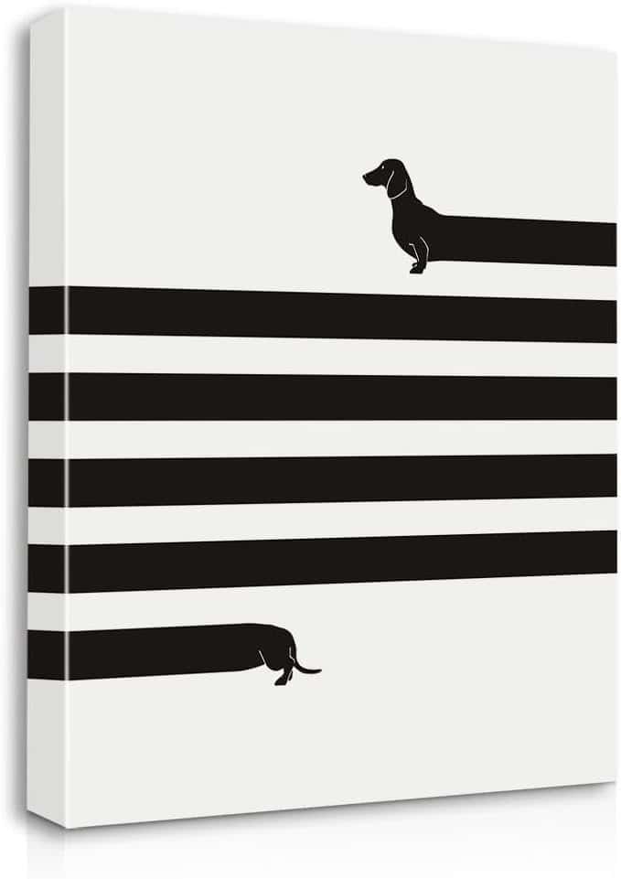 Funny Dachshund Canvas Wall Art Minimalist Black and White