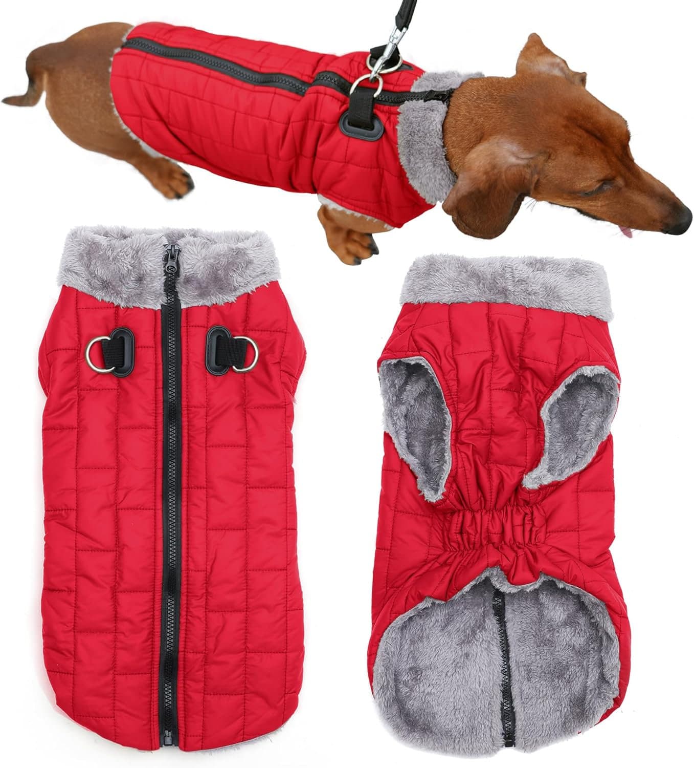 Warm Fleece Harness Dog Coat Red JoyDaog