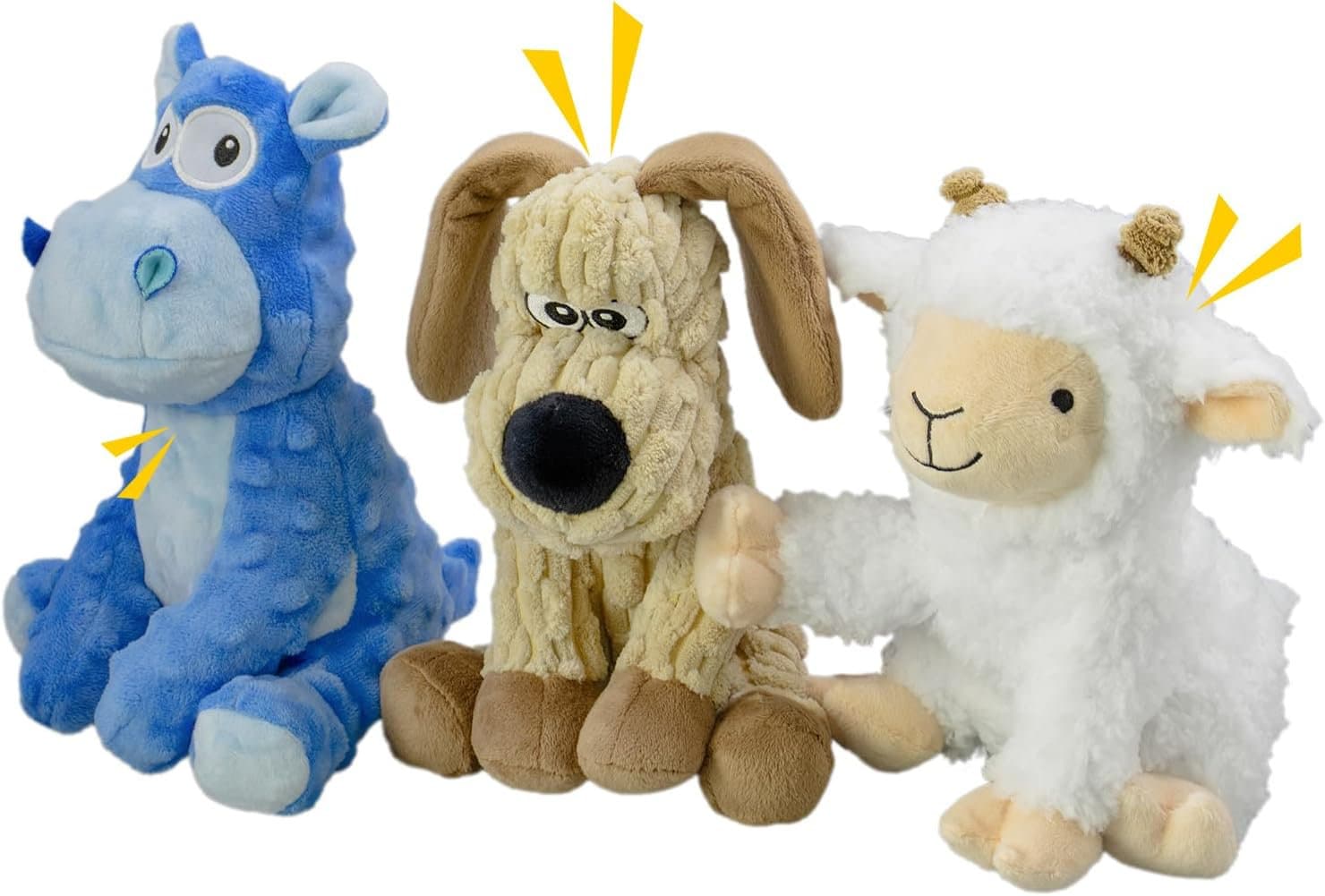 3 Pack Squeaky Plush Dog Toys