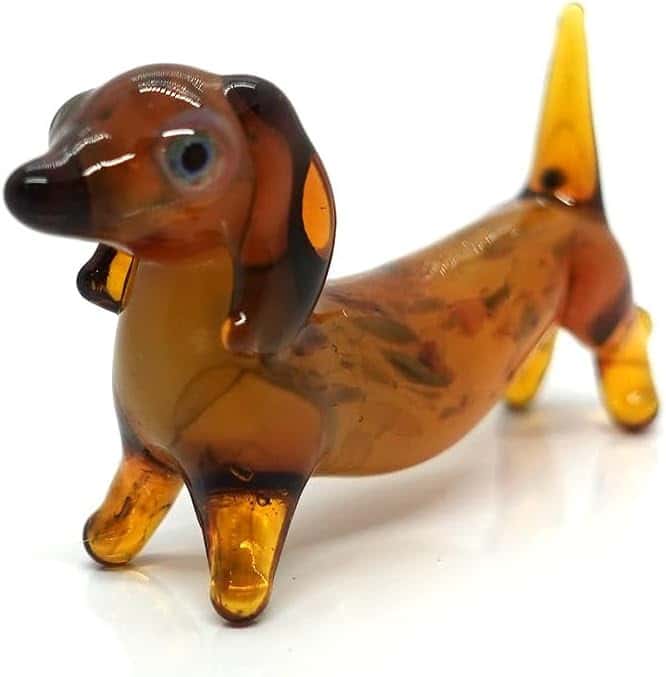 Handblown Glass Dachshund Figurine Brown Sansukjai