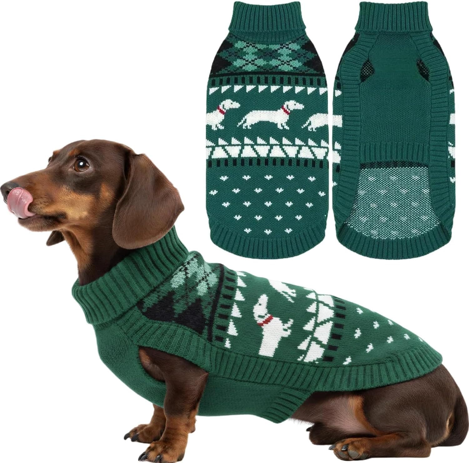 Dachshund Christmas Sweater Green Tchaque