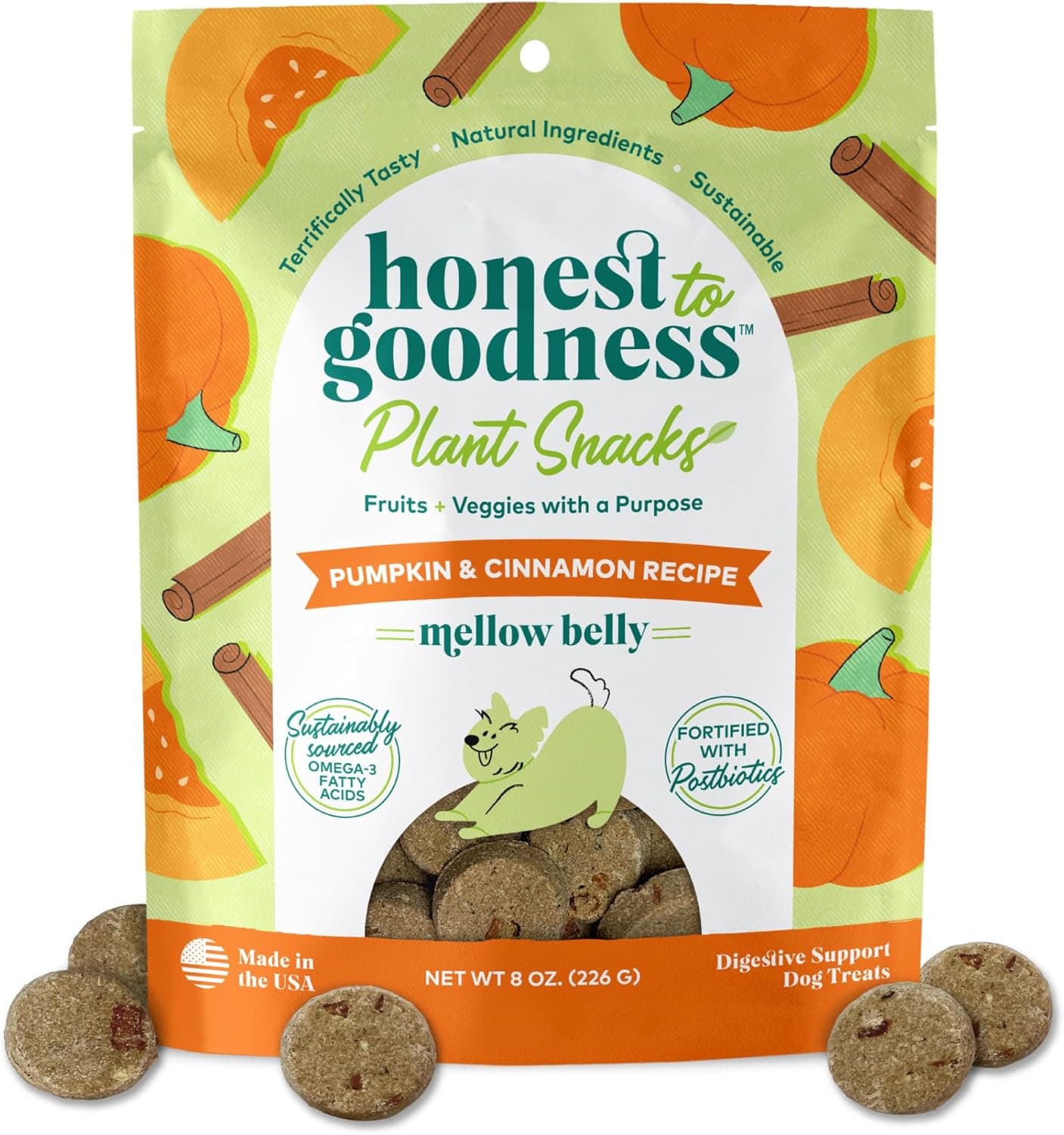 honest to goodness mellow belly pumpkin cinnamon dog treats