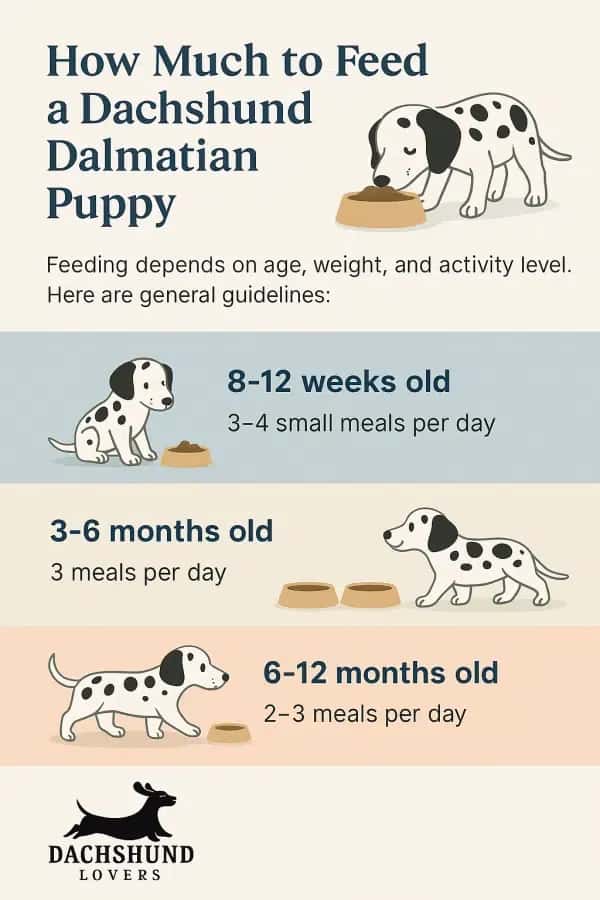Infographic how much to feed a Dachshund Dalmatian puppy by age meals per day).