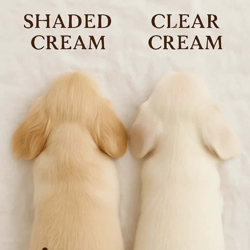Top view of shaded cream and clear cream dachshunds side by side, showing coat color differences.